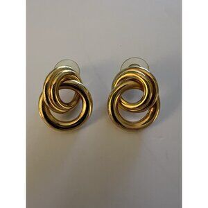 Vintage 90s gold circle twist pierced earrings preppy officecore retro